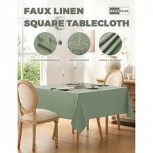 Faux Linen Square Tablecloth For Dining Room,Waterproof Texture Decorative Farmhouse Rustic Table Cloth For Indoor Outdoor Party Holiday Banquet Picnics Patio,52x52 Inch (Square),Sage Green,SageGreen52inchx52inchSquare - 鼠尾草綠 52 吋 x 52 吋正方形 - 查看 3