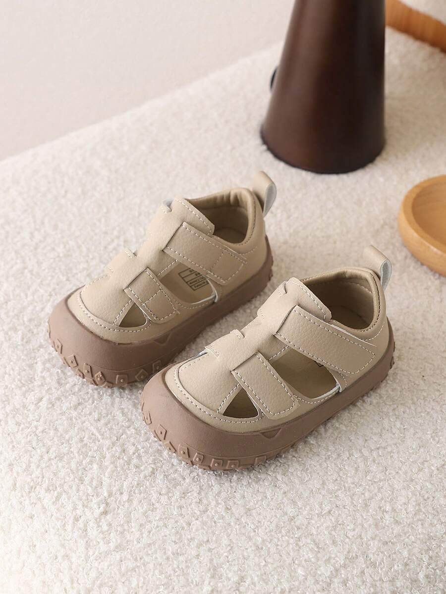 1 Pair Summer New Children Flat Sandals, Leather Surface, - Khaki - View 1