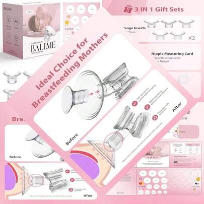 Flange Inserts For Breast Pump Accessories, 3 In 1 Flange Sizing Kit With Nipple Measurement Card & Cleaning Brush