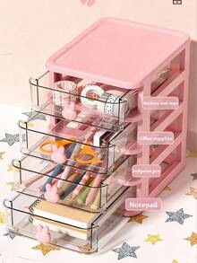 兔头桌面收纳盒 - 多层透明塑料材质，大容量，配有兔耳提手和小抽屉，可收纳书籍、笔等物品。这款桌面收纳盒采用小抽屉设计，是一款塑料材质的储物盒，也是一款可堆叠的白色化妆品收纳盒。此外，它还适用于桌面、浴室台面、梳妆台、学校、家庭和办公室等场所。 - 彩色 - 查看 3