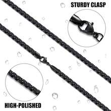 Fiusem Black Flat Box Chains For Men, 3/5mm Stainless Steel Chain Necklace, Necklaces For Men And Women 16-28 Inches - 黑色5毫米 - 查看 8