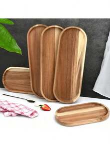 1个相思木耐热防滑木纹托盘，早餐托盘、咖啡托盘、茶托盘，长方形托盘带嵌入式把手，方便携带，厨房收纳托盘，适用于盛放食物、零食、饮料、寿司、牛排、披萨、甜点、蛋糕和面包。 - 彩色 - 查看 6