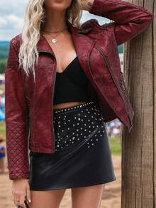 Áo khoác nữ cỡ lớn mùa thu/đông, phong cách đường phố cổ điển, thích hợp đi làm và mặc thường ngày, có túi và khóa kéo. - Đỏ - Xem 5