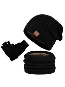 3 Peças Conjunto de Gorro de Malha, Aquecedor de Pescoço e Luvas Touch Screen para Homens no Inverno, Forro Térmico Duplo, Tecido Estampado, Adequado para Esqui, Viagem, Ciclismo, Direção, Encontros, Presente para Homens, Uso Diário - Multicolorido - Visão 4