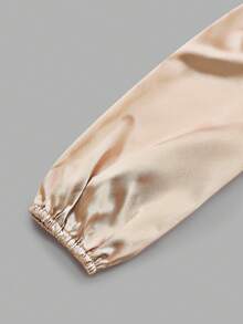 Blusa de satén con cuello en V y mangas abullonadas, corte regular, nuevo estilo para primavera/otoño - Champán - Ver 5