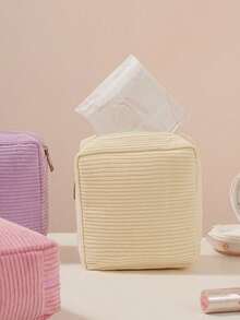1pc Corduroy Sanitary Pad Storage Bag - Portable & Durable, Zipper Closure, Travel Essential, Large Capacity To Store Sanitary Pads, Tampons, Suitable For Backpack, Travel, Beach - Multicolor - View 6