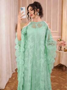 فستان كامي من قطعتين بأكمام طويلة ثلاثة أرباع مع ت...