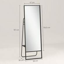 Specchio a figura intera, design industriale, ripiano posteriore, 2 ganci, struttura in metallo, per camera da letto, 157 x 50 cm, nero - nero - Visualizzare 3