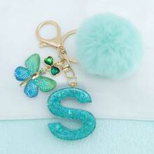 1 móc khóa chữ cái đầu tiếng Anh kèm mặt dây chuyền hình bông tuyết bằng nhựa, phụ kiện trang trí túi xách nữ kèm quả cầu lông, tua rua hình bướm bằng thủy tinh khảm, quà tặng cho mẹ và bạn bè. - Màu xanh Bạc hà - Xem 5