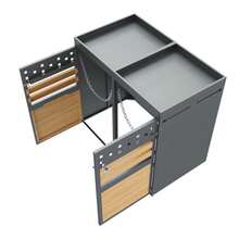 Double Bin Storage Box With Green Roof, 120-240 Litres, Anthracite, Wood-Look Door, Including Extension Option, Storage Box For Bins, Bin Storage Box (The Product Does Not Include A Built-In Bin)