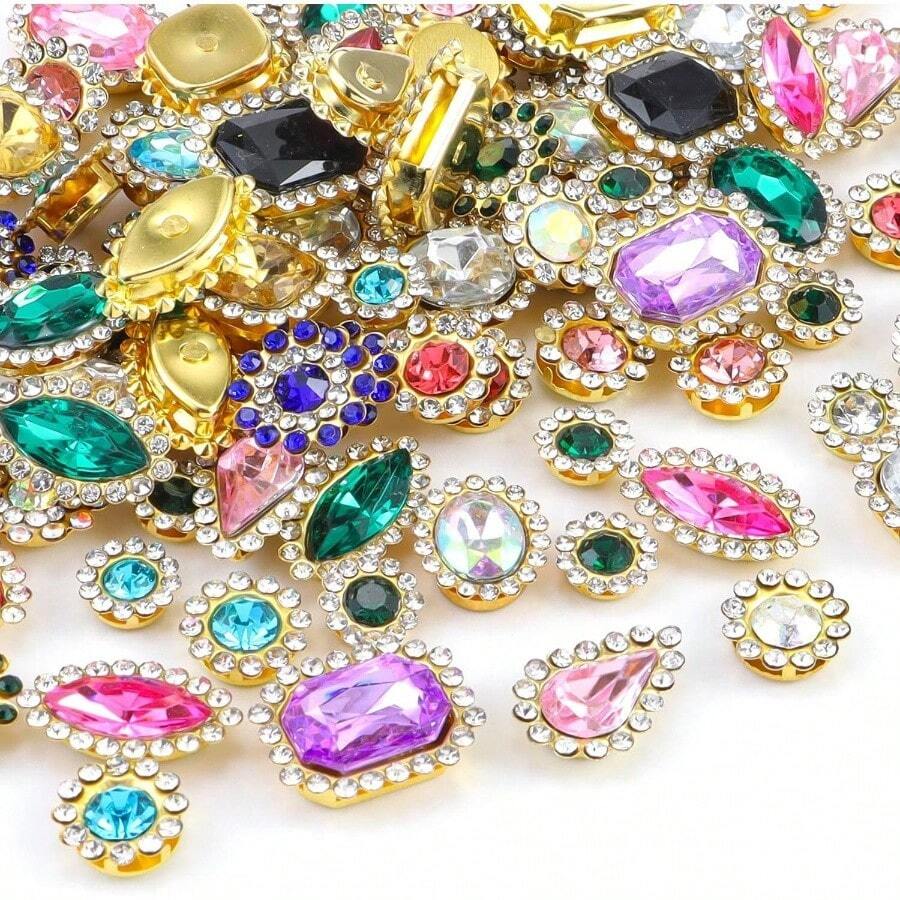 50 PCS Sew On Rhinestones Mixed Shapes Glass. Sunflower Rhinestones Crafts Metal Flatback Claw Gemstones Jewelry Making, Clothes, Garments, Dress, Earring, Belt And Shoes, Small - trắng 50 - Xem 1
