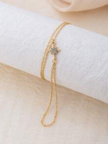 1pc Classic 8-Pointed Star Dual-Layer Metal Chain Finger Ring Bracelet, Faux Crystal, Suitable For Everyday, Gathering, Date, Party, Street Style, Elegant And Refined Middle Eastern Style For Women - Star - View 5