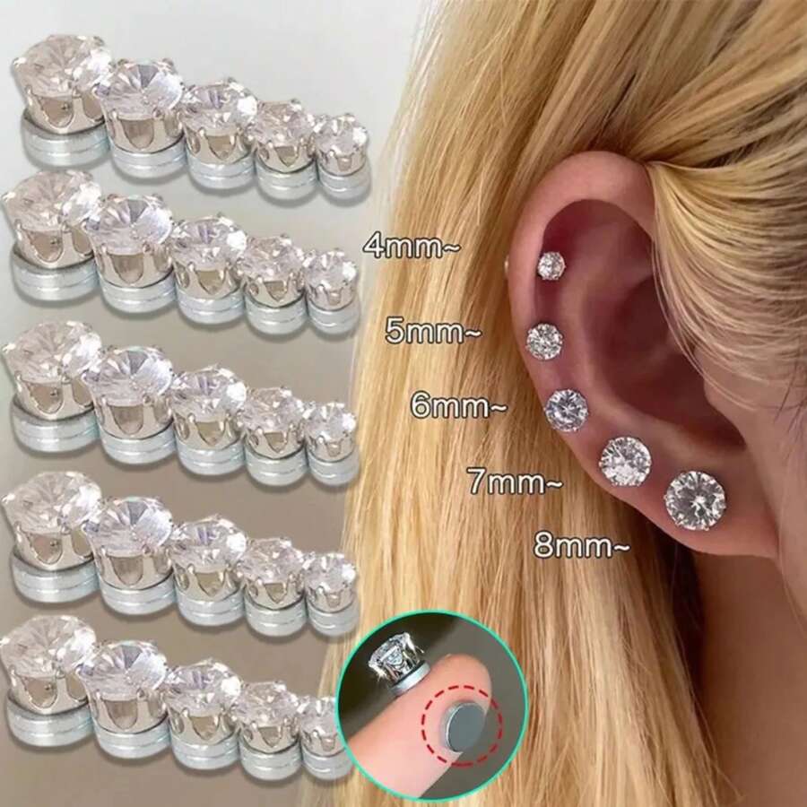Magnetic No-Pierce Stud Earrings For Women Men Y2K Vintage Crystal  Punk  Magnet Clip Earrings Non Piercing Jewelry Decor - A-03 - 查看 1