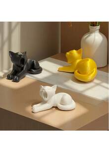 1pc Comfortable Open Mouth Sculpture, Modern Lazy Cat Resin Statue, Anime Theme Collector's Desktop Decoration, Su For Living Room, Office, Study, Bedroom, Ideal Gift For Pet Lovers, Christmas Valentine's Day New Year Home Decoration And Party Decor - Multicolor - View 3