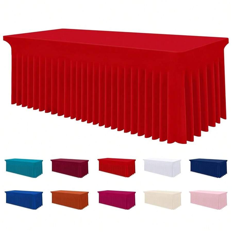 Spandex Tablecloth, Elastic Fitted Stretch Tablecloth For 6FT Rectangle Tables, Waterproof Washable Table Cover Skirt For Outdoor, Wedding, Banquet & Parties (Red, 72Lx30Wx30H Inch),72inchx30inch(Rectangular),Red - 紅色的 - 查看 1