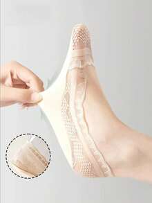 5双夏季女学生舒适可爱轻便透气底部防滑浅口隐形蕾丝船袜 - 彩色 - 查看 7