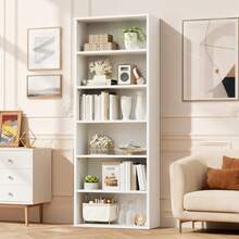 6-Tier Modern Bookshelf, Wood Slim Space-Saving Bookcase For Living Room, Bedroom,White - White - View 8