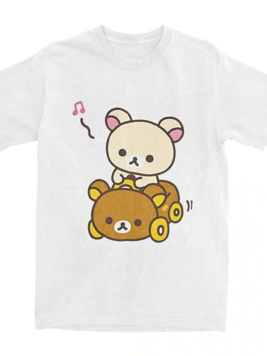Car Dr Rilakkuma T-Shirt For  Wo Hipster Cotton  Shirt O Neck Short Sve T Shirt Plus Size Clog - 白色7 - 查看 1