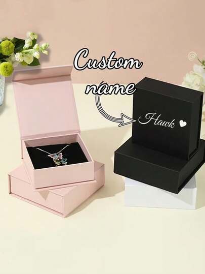 1pc Customized Jewelry Box With Magnetic Flip Cover, Suitable For Necklace Storage, Can Customize Text, Korean Style Portable Jewelry Storage Box, Customized Travel Jewelry Box, Customized Jewelry Box Suitable For Bracelet And Ring Storage, Perfect For Engagement Candy, Anniversary Or Birthday Gift