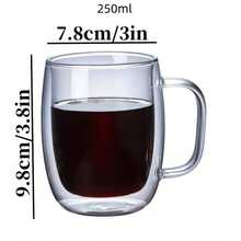 High Borosilicate Glass Double Wall Cup, Transparent Heat-Resistant Water Mug With Handle, Large Capacity, Durable, Anti-Scald, Reusable, Suitable For Coffee, Tea, Milkshake And More, Multipurpose Household, Hand Wash Only - Multicolor - View 5