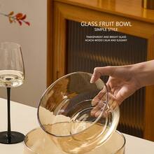 1个竹底玻璃水果碗，适用于盛放沙拉、家用水果、餐厅自助餐等，也适用于家庭、餐厅和酒店。 - 無色 - 查看 9