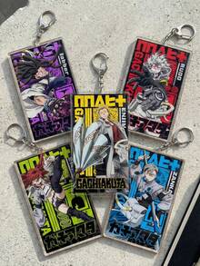 5pcs GACHIAKUTA Anime Character Acrylic Pendant Keychains, Zanka Nijiku/Rudo/Enjin/Riyo Reaper Jabber Japanese Text Bag Charms, Cute Keychain Accessories - Multicolor - View 3
