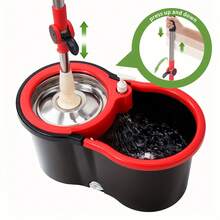 Set Of Spin Mop And Bucket With Wringer, Ideal For Bathroom Use, Including A 360° Spinning Mop Bucket System With Three Microfiber Mop Replacement Heads And A 61" Adjustable Stainless Steel Handle For Effective Floor Cleaning - 綠色升級 - 查看 10