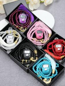 Sparkling Crystal Finger Counter & Shiny Star Moon 99pcs Tasbih Set, 4 Colors Available, Includes Gift Box, Prayer & Meditation Counter - Multicolor - View 7