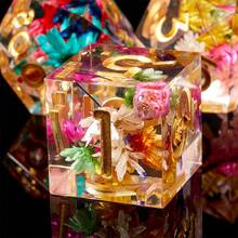 7pcs Resin D&D Dice Set, Role Playing Tabletop Game Dice, Sharp Edge Dice, D&D Gift, Blooming Flower Design - Multicolor - View 3