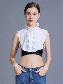 Women's Detachable Polyester Collar | White Lace Stand Collar Design With Ruffle Trim | Half Shirt False Collar For Casual And Formal Wear | Hand Washable, Smooth Texture | Great Accessory For Sweaters And Suits | Accessory | Polyester Collar - Multicolor - View 2