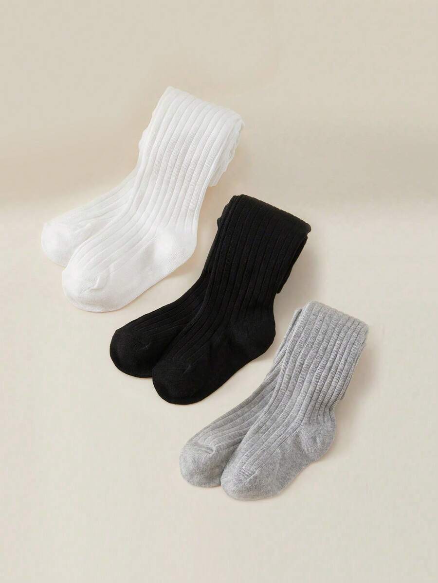 3条装儿童紧身打底裤，条纹七分裤，黑白灰