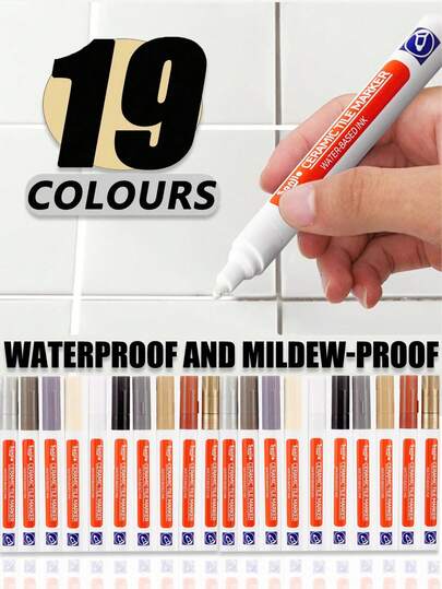 Tile Grout Pen, Suitable For Coloring And Repairing Cracks On Kitchen/Bathroom Wall And Floor Tiles, Waterproof And Mildew Proof