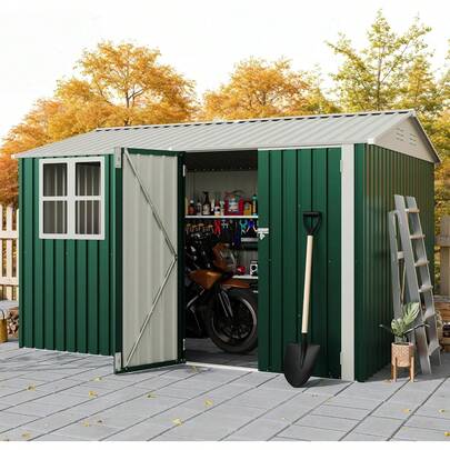 Dragonpad 8x10 FT Outdoor Metal Storage Shed With Lockable Doors, Metal Tool Shed With Clear Window, Large Garden Storage Box With Sloping Roof, Sheds & Outdoor Storage For Backyard Garden Patio Lawn