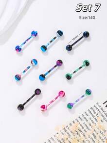 Morlyda 6-12pcs/Set Cute Sweet Tongue Rings Acrylic Gradient Color Tongue Nail 14G Stainless Steel Pink Tongue Stud Skull Heart Tongue Jewelry Star Tongue Barbell Ring Cross Goat Tongue Piercing Jewelry For Women Girls Valentine's Day Christmas Gift Party Vacation Daily Wear Piercing Body Jewelry For Summer Travel, Wedding, Party, Birthday, Daily Matching, Nice Gift For Friends
