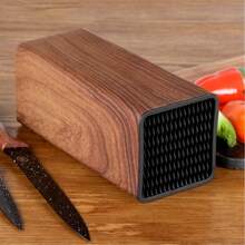 [1 Pack] Knife Storage Rack Kitchen Supplies Knife Holder Multi-Functional Household Knife Box Brown Wood Grain Finish - Brown - View 9