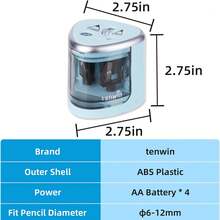 Tenwin 1个装双孔削笔器，适用于6-12mm铅笔，学生办公用削笔器，3种颜色可选，电动削笔器 - 彩色 - 查看 7