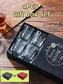 4只装60毫升/2盎司个性化威士忌酒杯套装，带礼盒，永久激光雕刻，永不褪色，可定制姓名，方形杯口，适合作为圣诞礼物、结婚礼物、伴郎礼物、伴娘礼物。