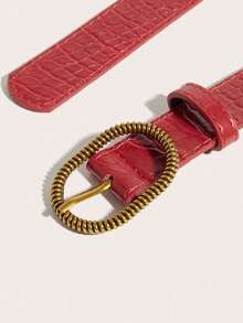 1. Fashion Solid Color Belt, Minimalist Gold Metal Buckle Leather Belt, Girls Litchi Texture Versatile Pants Belt, Suitable For Daily Wear, Gift For Friends, Couples Belt - 105 - View 4