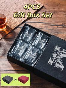 4只装60毫升/2盎司个性化威士忌酒杯套装，带礼盒，永久激光雕刻，永不褪色，可定制姓名，方形杯口，适合作为圣诞礼物、结婚礼物、伴郎礼物、伴娘礼物。