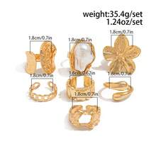 7pcs/Set Bohemian Geometric Faux Pearl Asymmetrical Hollow Ruffle Flower Fashion Open Ring Set, Luxurious Everyday Versatile Jewelry Gift For Women - Ring - View 9