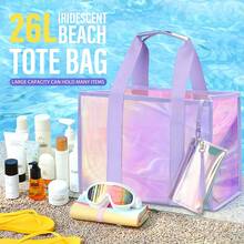 Large Beach Tote Bag For Women 26L Waterproof Sandproof Beach Bag With Zipper Pouch, Jacquard Strap Iridescent Clear Tote Bag For Vacation, Holiday, Beach, Swimming, Pool, Cruise, Boat Bag, Perfect For Beach Vacation, Shopping, And Vacation Essentials - Mauve Purple - View 5