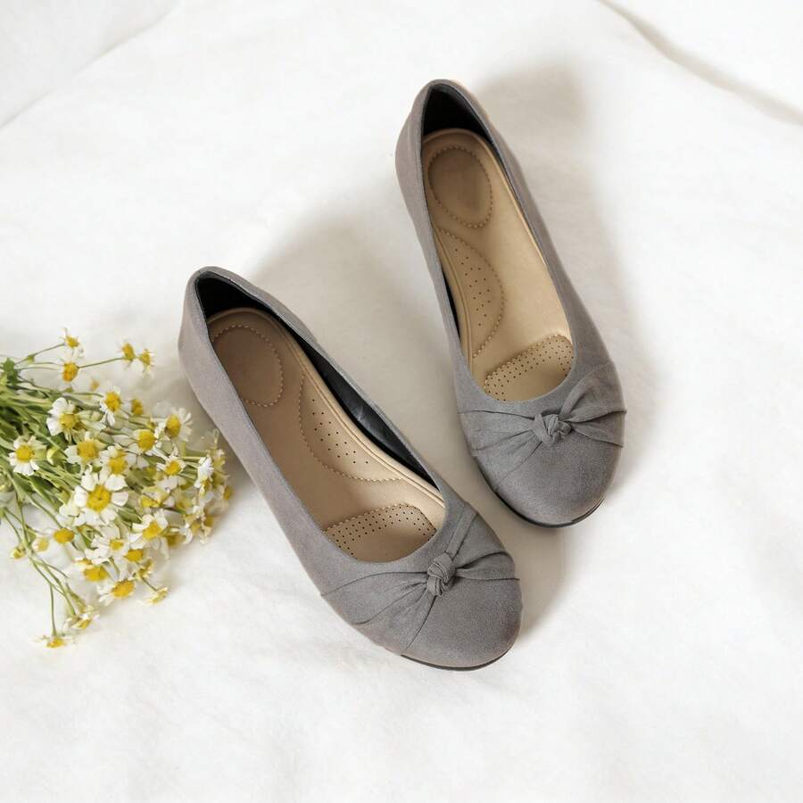 Women's Wide Width Flat Shoes ,Memory Foam Insoles And Non-Slip Rubber Soles,Round Toe Ballet Flats, Office Dressy Casual Flats. - 灰色 - 查看 1