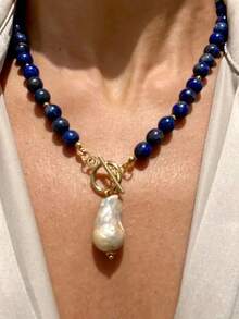 1pc Baroque Style Faux Pearl Geometric Beaded Copper Tone Necklace, Women, Suitable For Party, Gathering, Ceremony And Daily Wear - Multicolor - View 8