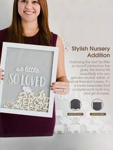 木质大象造型留言框，“小小愿望”签名版婴儿派对留言簿替代品，中性孕期纪念品，包含65张签名卡和1支笔，灰白色，婴儿派对装饰 - 彩色 - 查看 3