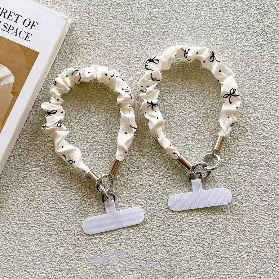 1条优雅蝴蝶结褶皱腕带，可作手机、钥匙链、CCD相机、手持设备挂绳，女士适用 - 彩色 - 查看 1