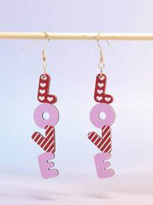 一对时尚高端优雅甜美可爱木质LOWE红粉字母耳环，适合女性日常及节日佩戴，情人节及朋友礼物。 - love耳環 - 查看 5