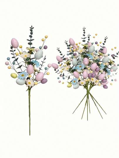 Artificial Easter Floral Spray With Speckled Eggs And Colorful Berries | Plastic Spring Decor Centerpiece With Pastel Eggs, Daisies And Branches, For Easter Table Decor Artificial Easter Egg Vine Spray With Pastel Eggs And Berries Plastic Spring Floral Spray, For Centerpieces And Wreath Decor, Suitable For Floral Arrangements - Centerpiece Decor, Birthday And Graduation Gifts