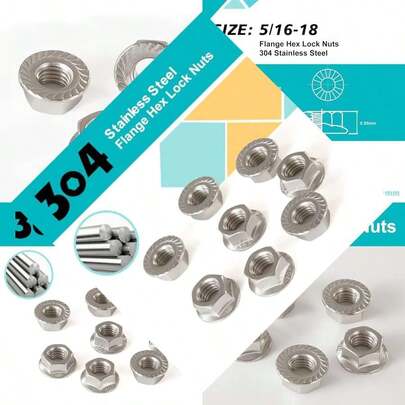 Stainless Steel Serrated Flange Hex Lock Nuts For General Applications, Bright Finish, Allen Hex Drive