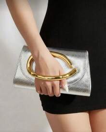 Bolsa Clutch Feminina Luxuosa de mão e de Ombro alça corrente Tendencia - Prata - Visão 2