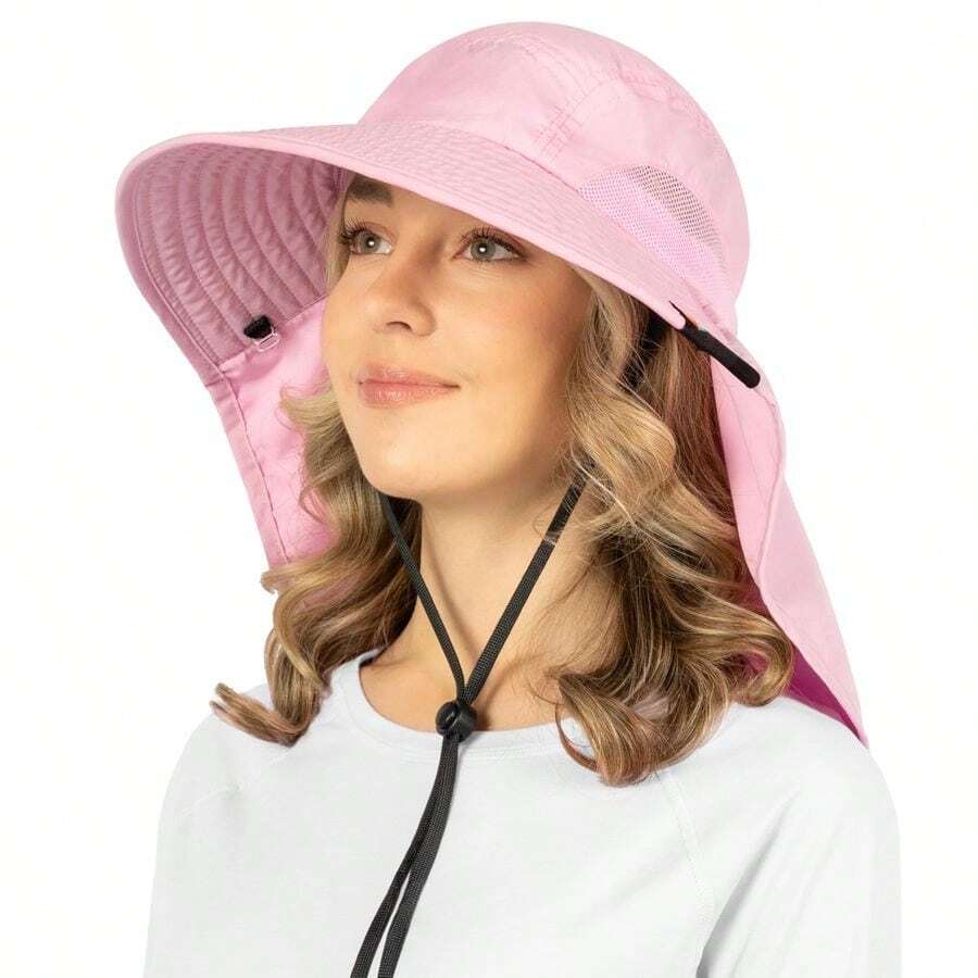 de ala ancha con solapa para el cuello, UPF50 Sombrero de pesca de safari para hombres y mujeres, sombrero de playa con proteccin solar - TallanicaRosado - Ver 1
